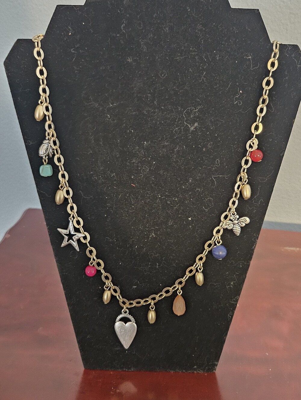 Chico's Gold-Tone Charm Necklace with Multicolor Beads